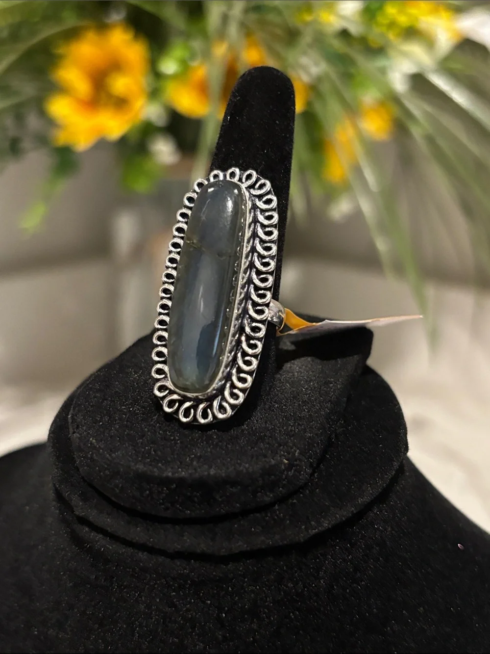 Sterling Silver Labradorite Oval Statement Ring Size 6.5
